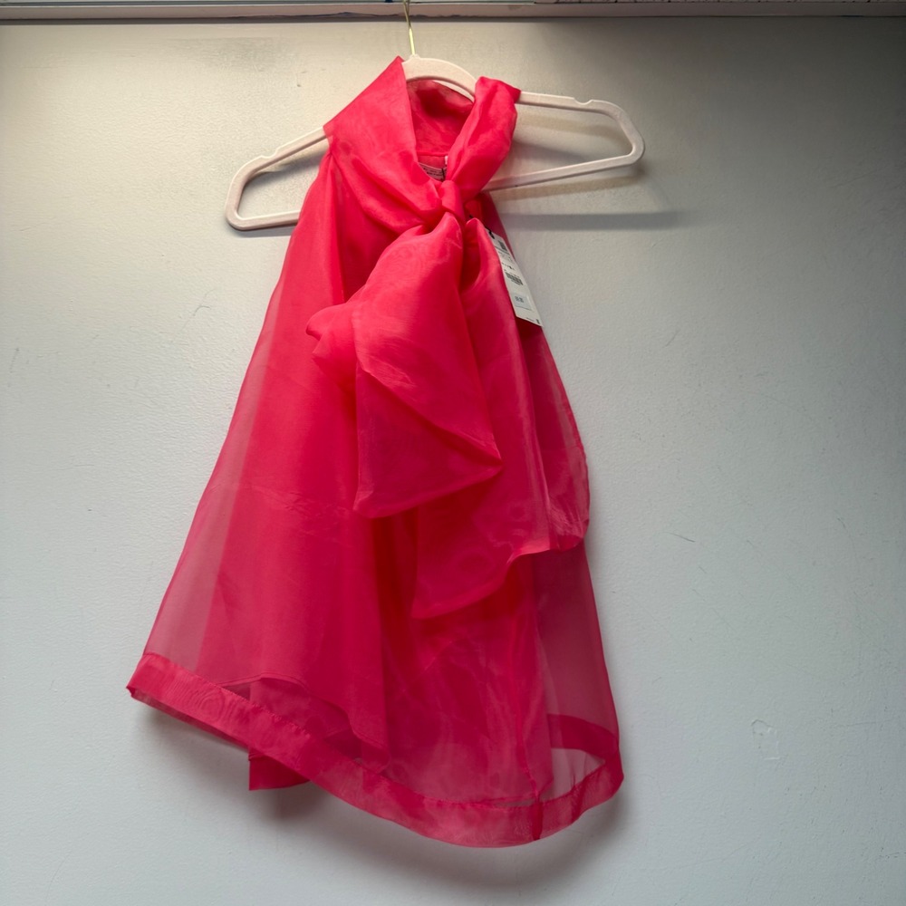 Zara Organza Bow Blouse Womens L Pink NWT Sheer Sleeveless Top 2717/696/630